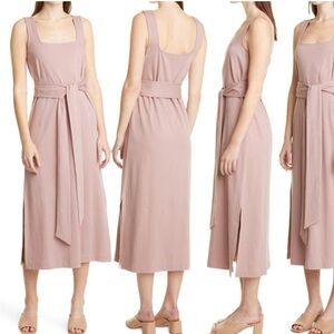 Vince Light Mauve Midi Tank Dress XL Minimalist Belted Luxury Capsule Wardrobe